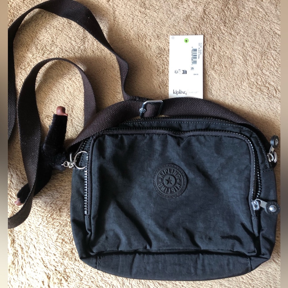 KIPLING Black Crossbody Nylon Purse Bag Tote Travel Medium